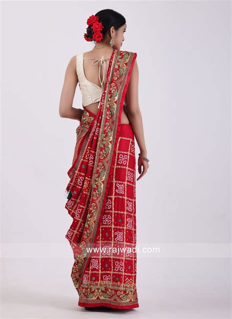 Red Bandhani Gajji Silk Gharchola Saree