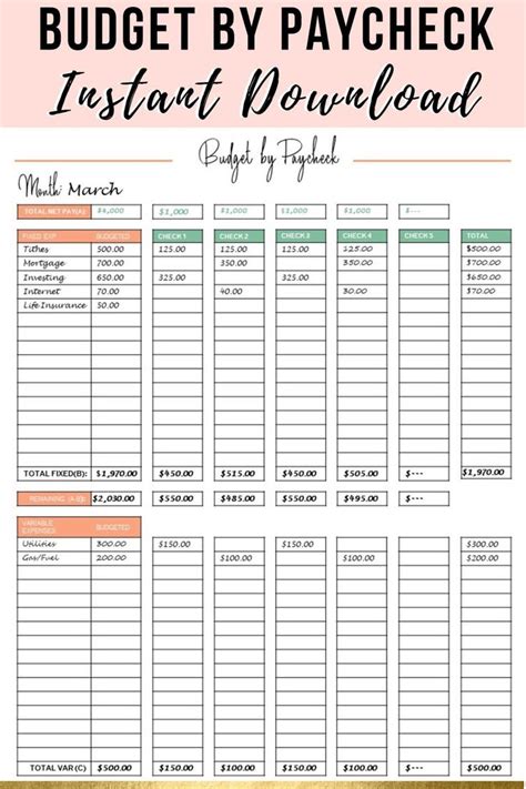 Free Printable Paycheck Budget Worksheets