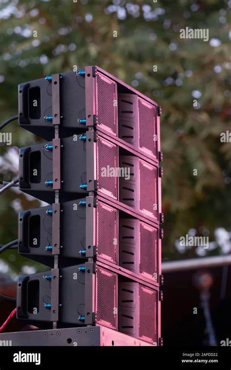 Close View Of A Stack Stage Sound Speakers On A Concert Stock Photo Alamy