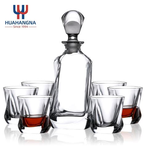 Unique Crystal Twisted Liquor Decanter With 6 Old Fashioned Glasses For