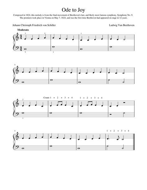 Ode To Joy Sheet Music For Piano Solo Easy