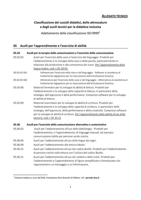 Allegato Tecnico Classificazione Dei Sussidi Didattici ALLEGATO