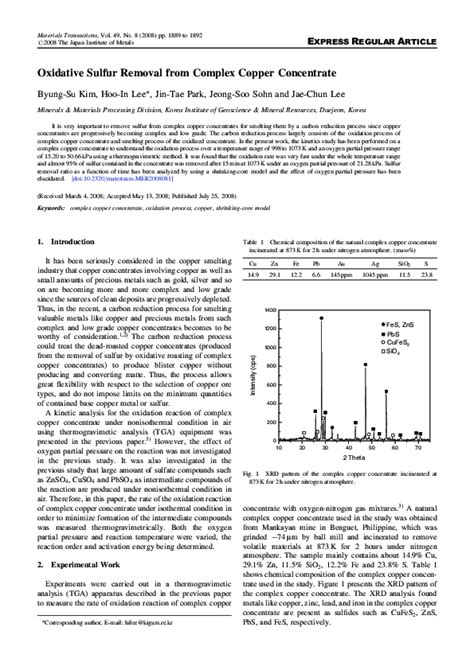 Pdf Oxidative Sulfur Removal From Complex Copper Concentrate Jae