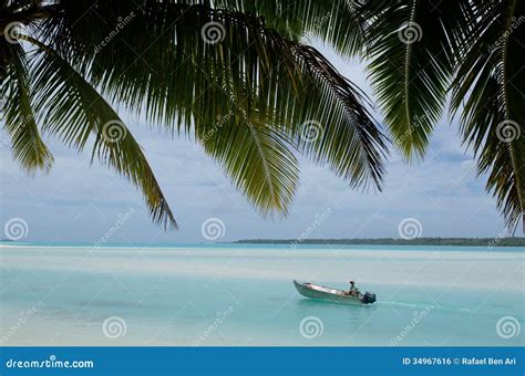 Fisherman In Fishing Boat On Aitutaki Lagoon Cook Islands Editorial