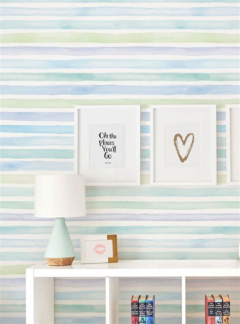 Watercolor Stripes Ocean Blue Peel Stick Fabric Wallpaper Etsy