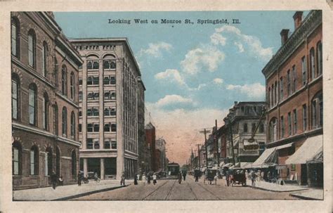 Looking West on Monroe Street Springfield, IL Postcard