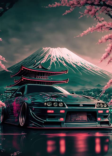 Nissan S Silvia Sakura Poster Picture Metal Print Paint By