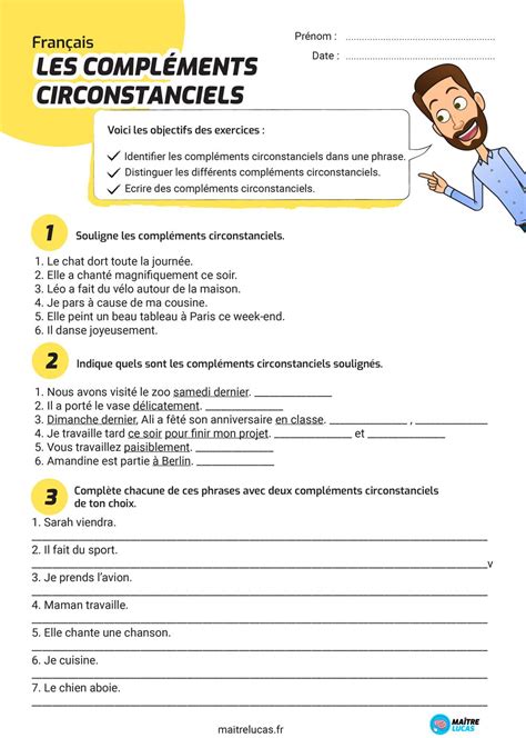 Exercices les compléments circonstanciels CM1 CM2 Maître Lucas