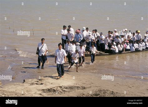 Cambodia School Children On Boat To School Mekong Island Stock Photo ...