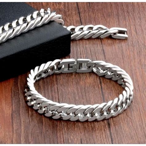 Jual Cod Gelang Titanium Pria Model Baja Terlaris Rantai Kotak Shopee