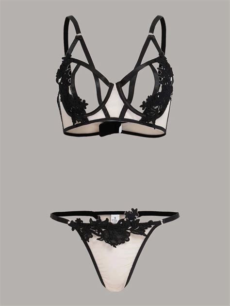 Appliques Cut Out Lingerie Set SHEIN UK