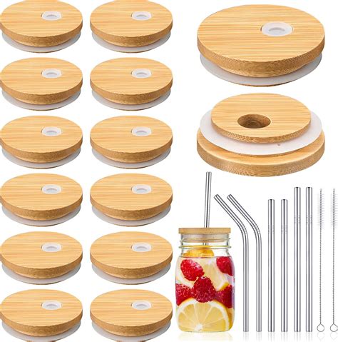 Amazon Pack Bamboo Lids With Straw Hole For Beer Can Glass And