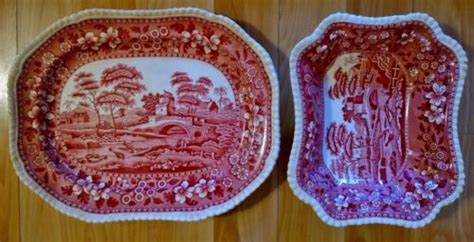 Vintage China Spode S Tower Copeland Rare Red Pink Emboss Old Stamp