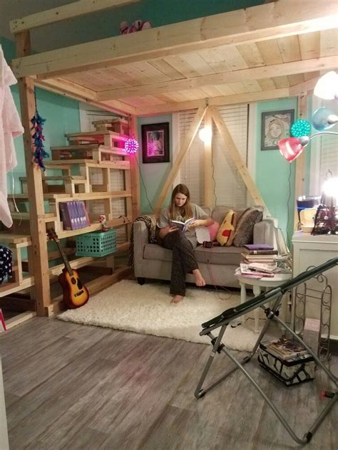 Tween Girls Loft Bedroom My Husband Built This With Storage Under The