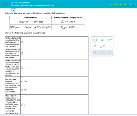 Solved O Electrochemistry Designing A Galvanic Cell From Two Chegg