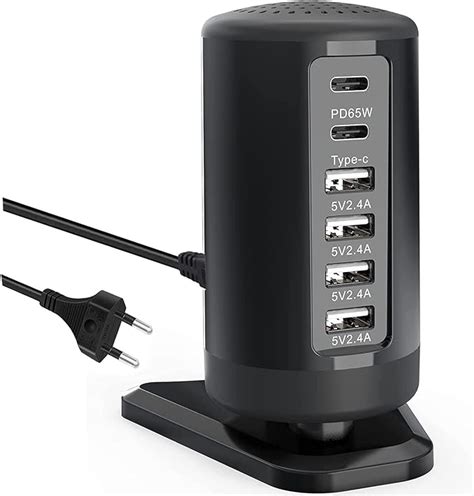 USB C laddare stationär USB laddningsstation för flera enheter 65W 6