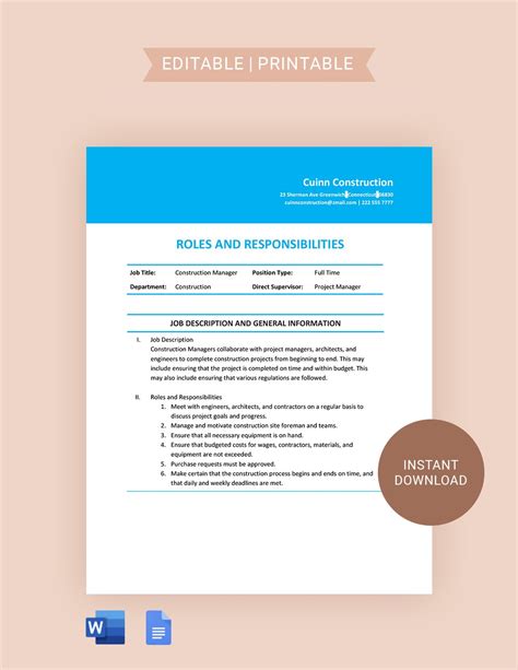 Job Roles And Responsibilities Template - Google Docs, Word | Template.net