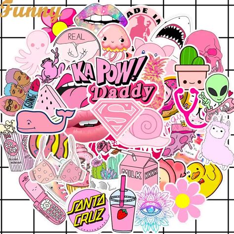 53 Pcs Pink Aesthetic Sticker Pack Vinyl Waterproof Water Bottle Laptop