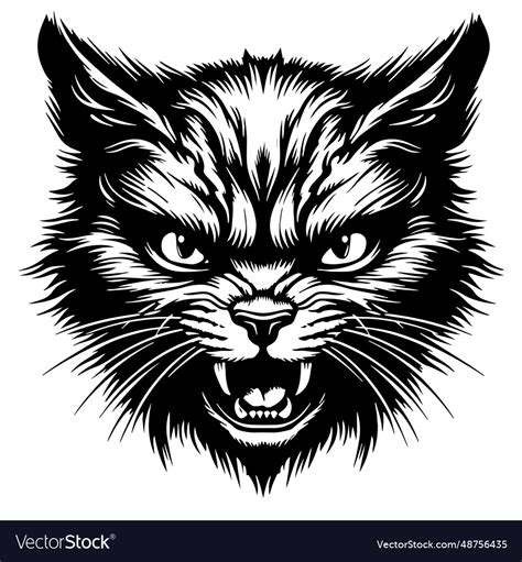 Angry black cat sketch hand drawn Royalty Free Vector Image