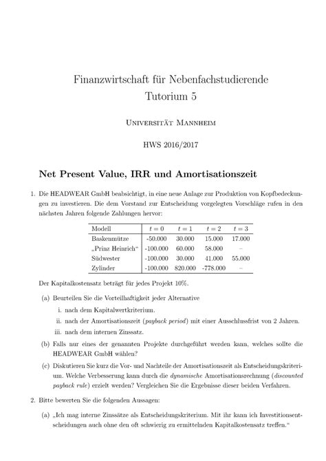 Fiwi tut 5 Lösungen Finanzwirtschaft fur Nebenfachstudierende