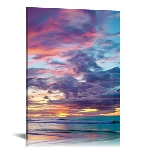 Nawypu Modern Canvas Painting Wall Art Colorful Sunset Over Ocean On