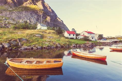 Premium Photo | Fishing boat in village, norway