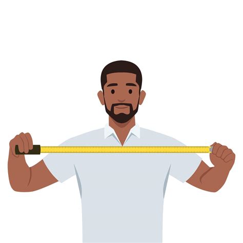 Man with measuring tape offers to find out exact size. 46659950 Vector