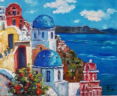 Santorini Greece Painting Santorini Scenery Painting Etsy