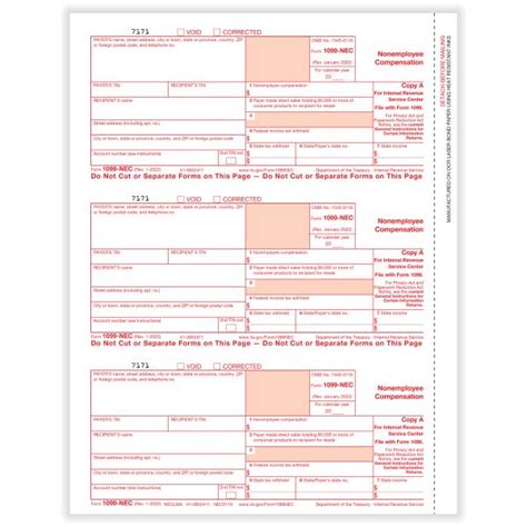 Complyright 1099 Nec Tax Forms Federal Copy A 3 Up Laser 8 12 X