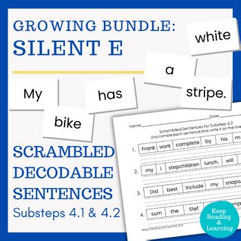 First Grade Step 4 Silent E Scrambled Decodable Sentences Worksheets