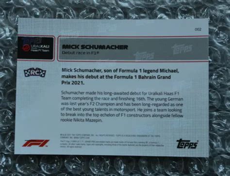 TOPPS NOW 2021 Mick Schumacher Debütrennen in Formel 1 Karte 2 Rookie