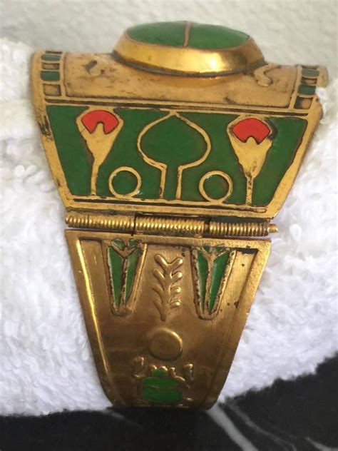 Egyptian Revival Brass Or Enamel Scarab Cuff Bracelet At 1stdibs