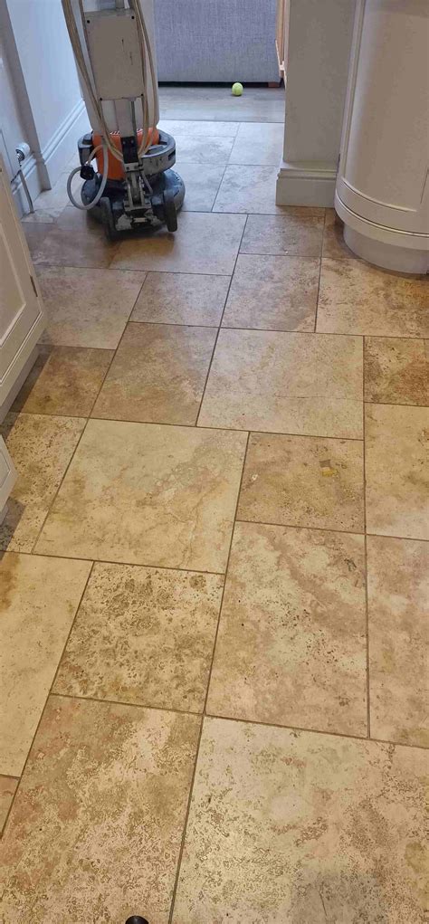 Polishing Travertine Floor Tiles With Burnishing Pads In Cumbernauld