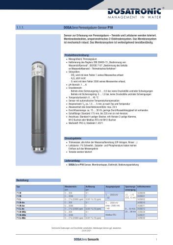 Dosasens Peressigs Ure Sensor P Dosatronic Gmbh Pdf Katalog