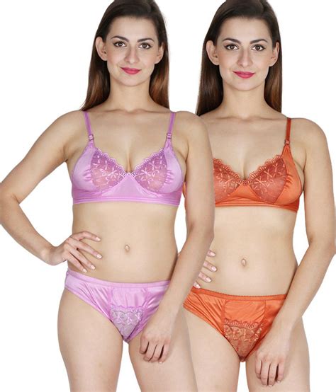 Buy NutexSangini Multi Color Satin Bra Panty Sets Pack Of 2 Online At