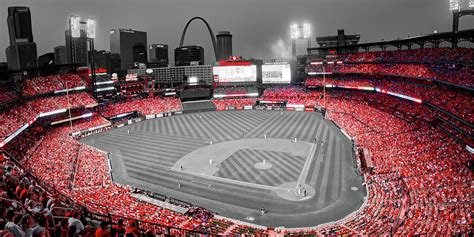 St Louis Skyline And Busch Stadium Panorama In Cardinal Red Photograph