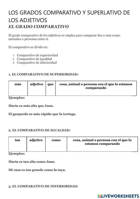 Ejercicios Comparativo Y Superlativo Adjetivos Worksheet