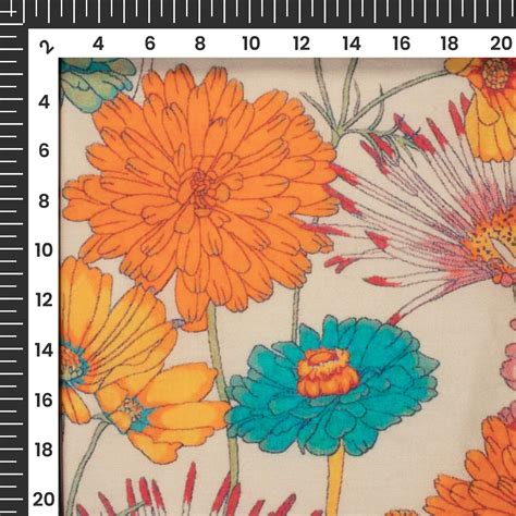 Tangerine Orange Floral Digital Print Cotton Cambric Fabric Fabcurate