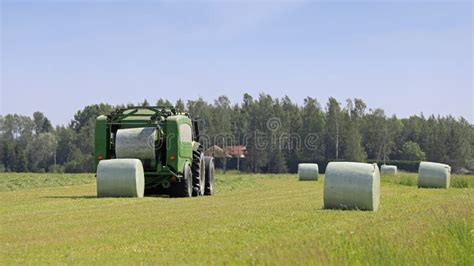 Baler Wrapper Baling Silage In Field Stock Image Image Of Baling