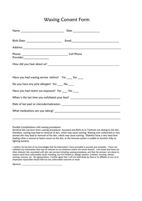 Waxing Consent Form printable pdf download