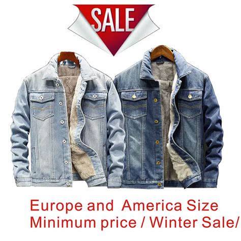 Men Light Blue Winter Jean Jackets Outerwear Warm Denim Coats New Men