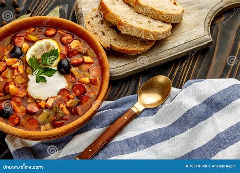 Solyanka Russian Traditional Meat Soup Stock Photo Image Of Lunch