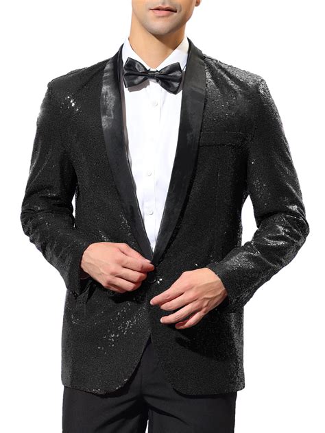 Lars Amadeus Men S Sequin Sport Coats Shawl Lapel One Button Wedding