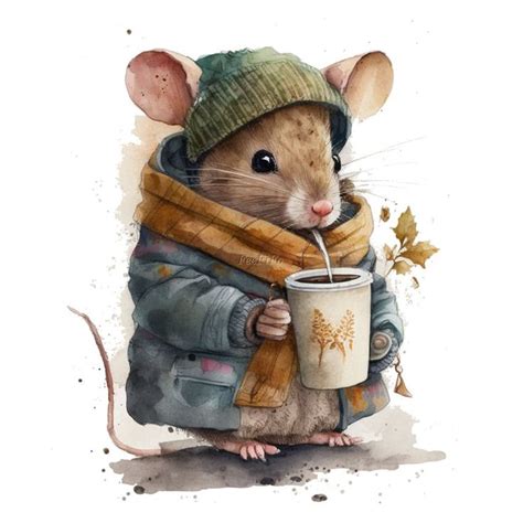 Kalte Maus Clipart Aquarell M Use Trinken Druckbare Digitaler