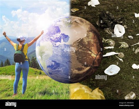 Environmental Pollution Collage Divided Into Clean And Contaminated