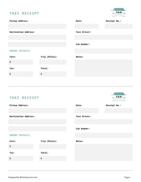 Free Taxi Receipt Templates Edit And Printable Wordlayouts