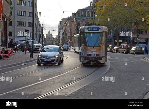 A Tram Approaches The Bailli Tram Stop Avenue Louise Brussels