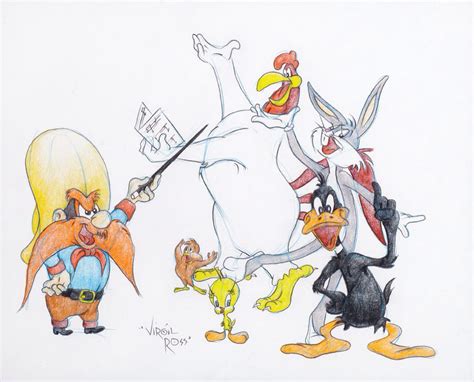 Virgil Ross Drawing Of Yosemite Sam Foghorn Leghorn Chicken Hawk