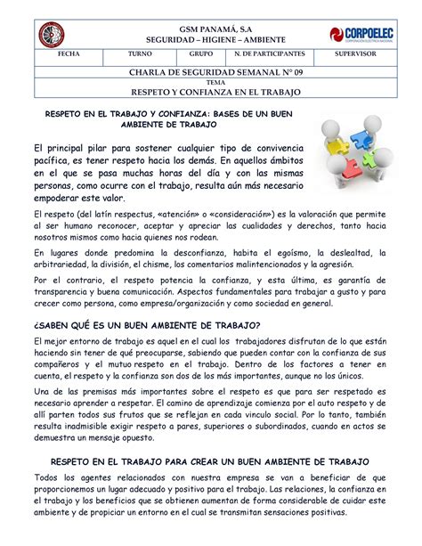 Charla De Seguridad Industrial Higiene Ocupacional Y Ambiente Laboral