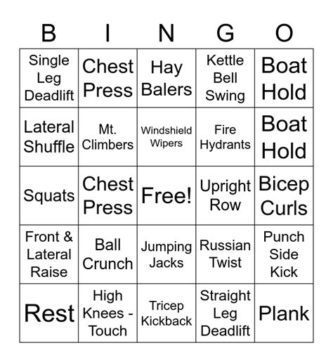 Workout Bingo Bingo Card